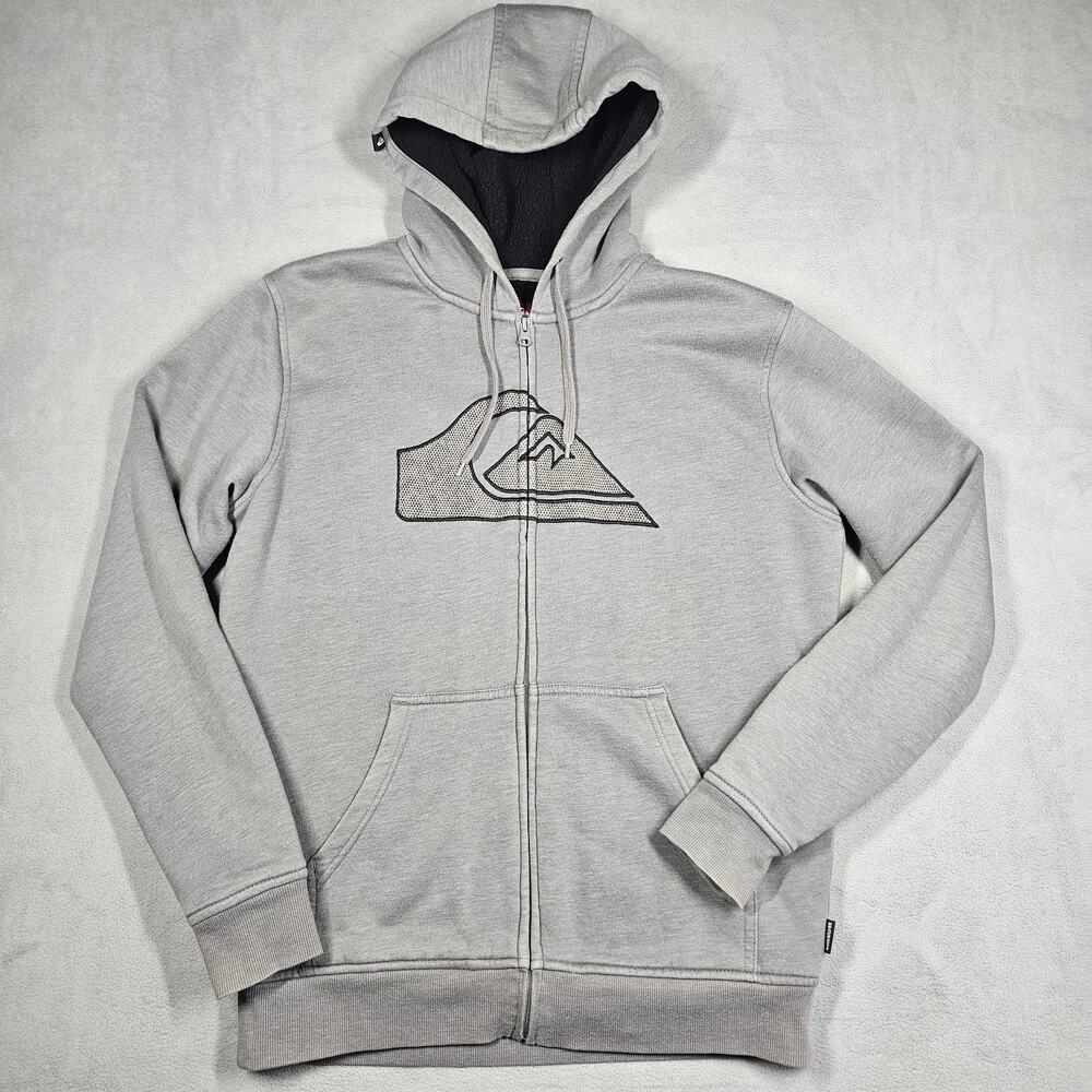 Y2K Quiksilver Hoodie Mens S Gray Sherpa Lined Full Zip Thick Sweatshirt Grunge